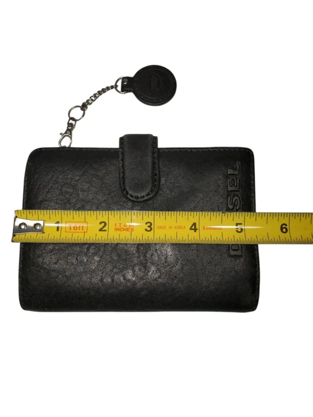 Vintage Y2K Diesel Bi-Fold Wallet w/Charm Black Leather Zipper Magnetic-Snap